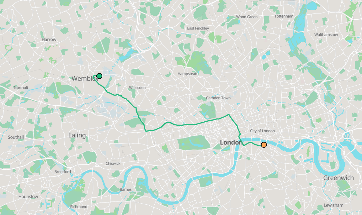 Route a delivery demo showing route polyline on map